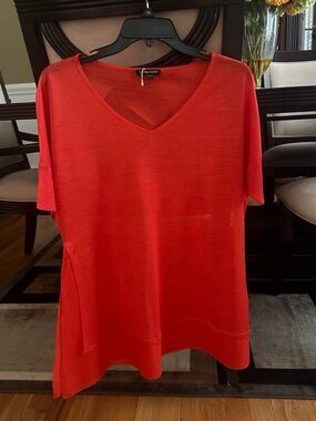 Eileen Fisher Vibrant Red V-Neck Tunic Top